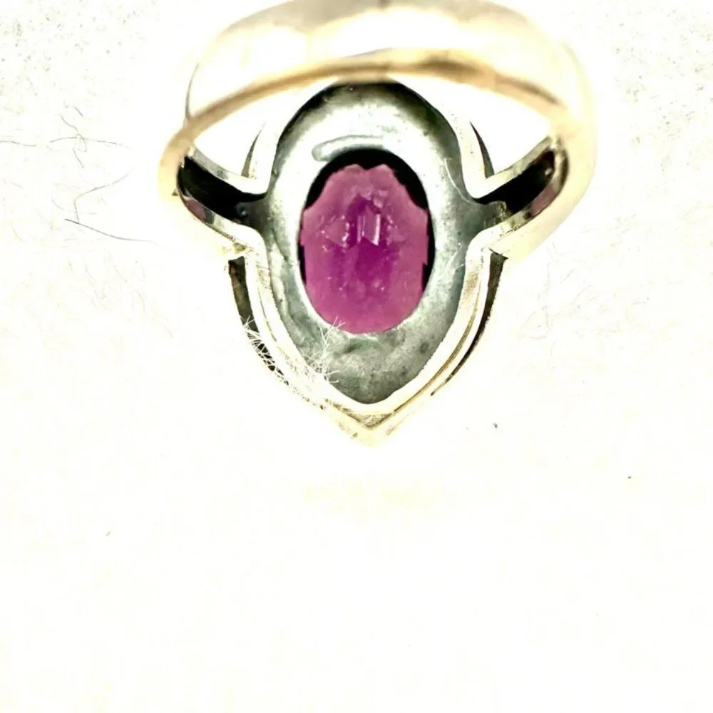 Amethyst and Marcasite Set in a Sterling Silver Stamped 925 Ring Size 6.5